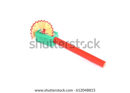 crayon or pencil and sharpener isolated on White Background