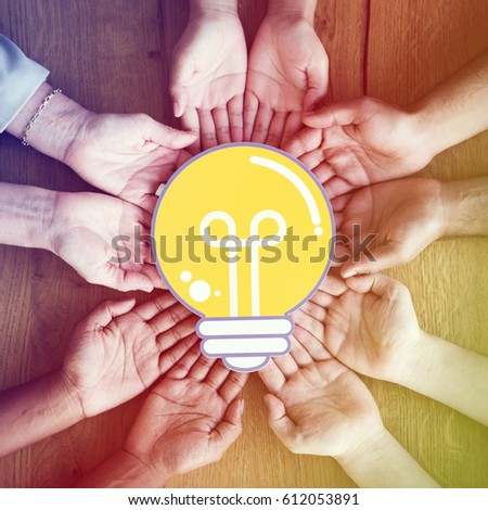 Hands Show Light Bulb Ideas Together Partnership