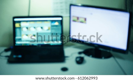 Workstation for graphic design home office interior blur for background