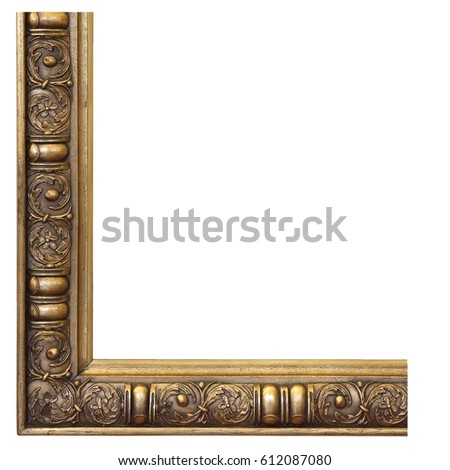 Part of golden frame for paintings, mirrors or photo isolated on white background