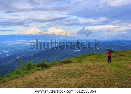 People Enjoying a Beautiful on Mountain  after rain in Phu Thap Boek, Phetchabun Province, Thailand
