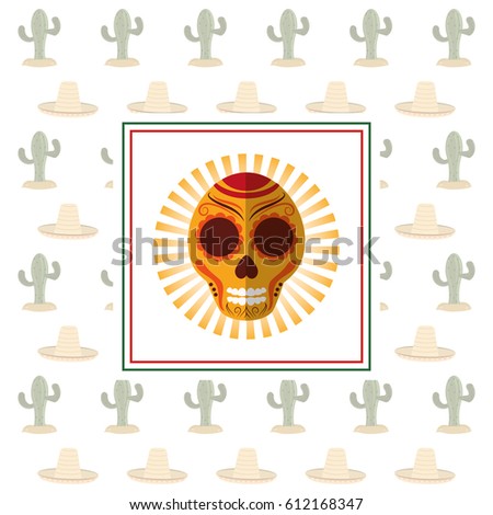 mexican card skull cactus celebration