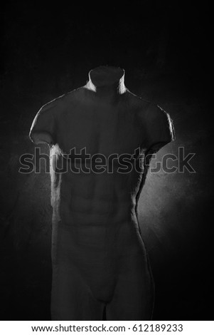 Manikin Body Over Dramatic Background. Anatomy, Muscle Concept.