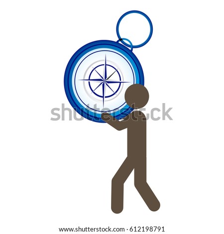 person with compass in his hands and shoulder, vector illustration design