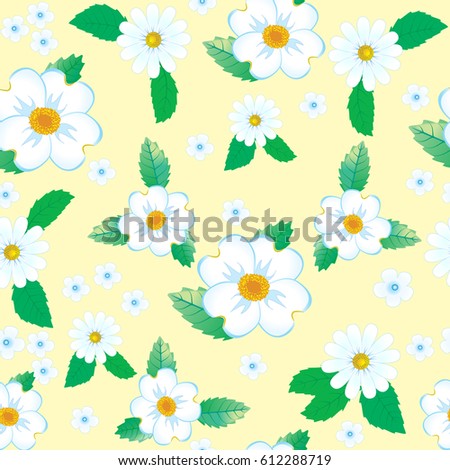 Flowers with leaves in vector, pattern from white color, floral wallpaper