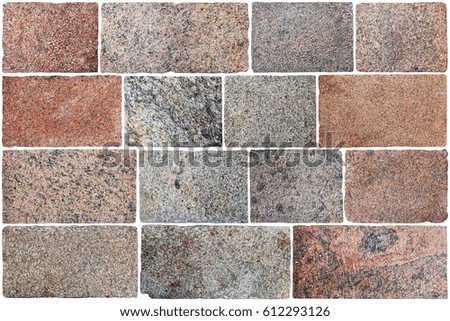 Fifteen  big rectangular granite roughly processed blocks for floor in  historical ruined castle. Isolated set