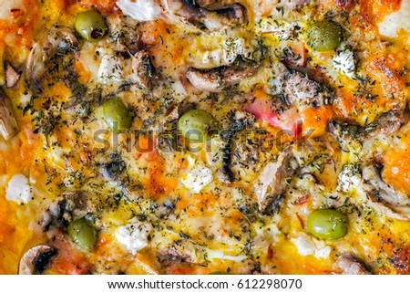 Pizza top view, background texture