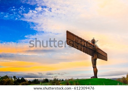 The angel of the north a steel sculpture stand alone on morning day at Newcastle Upon Tyne, UK Royalty-Free Stock Photo #612309476