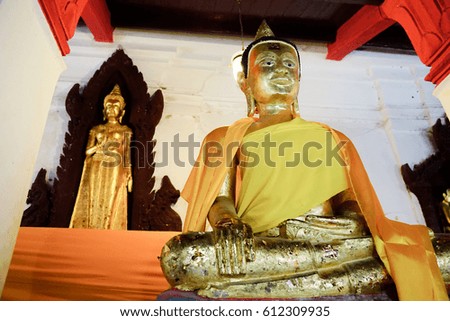 ancient Buddha statue Wat Phra Mahathat Woramahawihan of the Nakhon Si Thammarat (thailand)