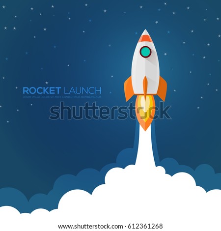 Rocket launch,ship.vector, illustration concept of business product on a market. Royalty-Free Stock Photo #612361268