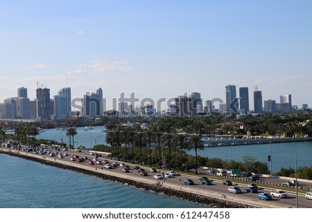 Miami Traffic and City Skyline