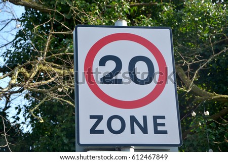 20 mph zone sign, Rural UK.