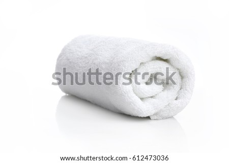 one white towel on white background Royalty-Free Stock Photo #612473036