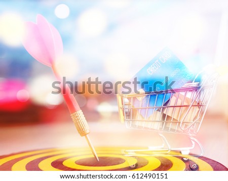 Image for business shopping online concept with credit card, Double exposure target marketing  background