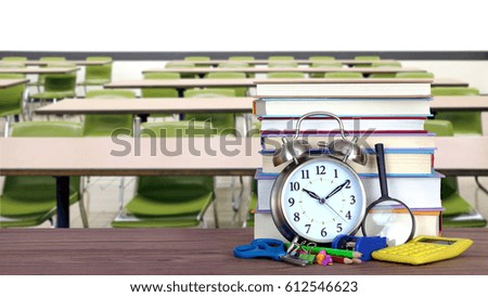 classroom in blurry background and decoration of book for education concept