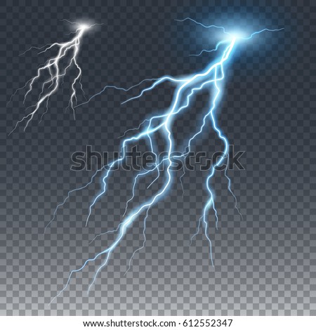 Lightning and thunder bolt, glow and sparkle effect, vector art and illustration.  Royalty-Free Stock Photo #612552347