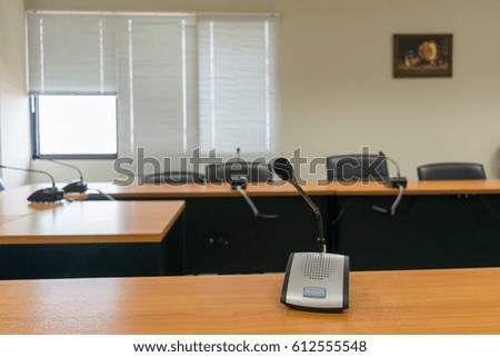 Microphone of conference hall room background
