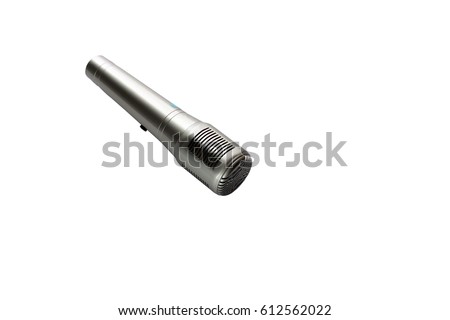 dynamic microphone on white background  with line isolated from background, Silver  mic    instrument radio
