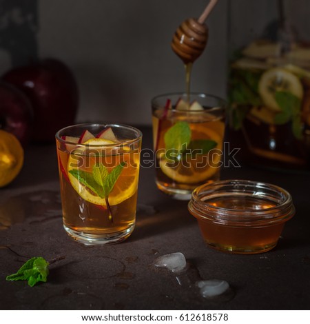 Apple,  Lemon and Mint Iced Tea with Honey, square