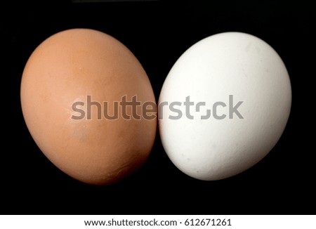 Gray and white chicken egg on a black background