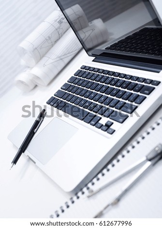 Laptop on architecture desk