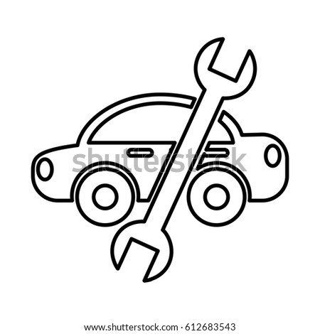car with wrench mechanic tool icon
