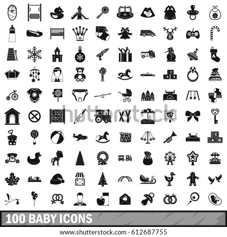 100 baby icons set in simple style for any design vector illustration
