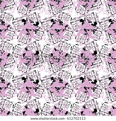 Seamless abstract pattern with pink and black elements on white background