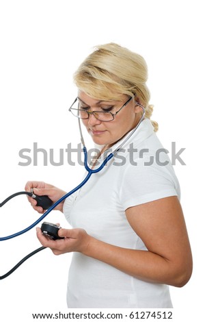 medical doctor woman with stethoscope isolated on white