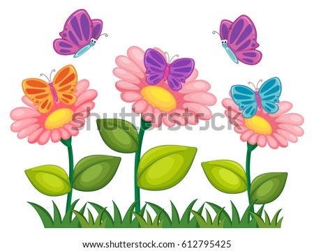 Butterflies flying in flower garden illustration