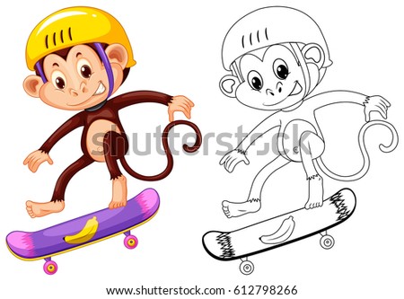 Animal outline for monkey on skateboard illustration