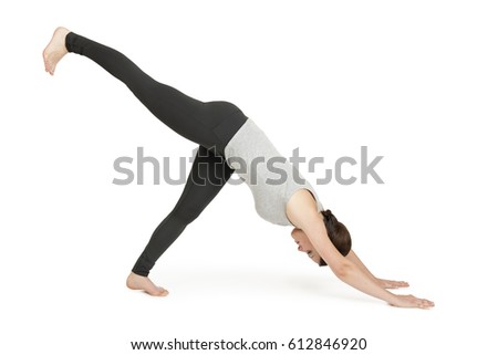 Yoga woman grey Position adho muka shavasana Royalty-Free Stock Photo #612846920