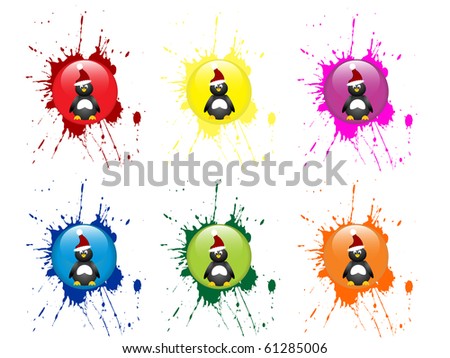 colorful penguin icons - vector
