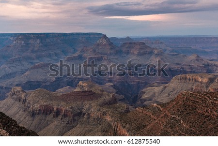 Panorama of the Grand canyon during a summer sunset. The view from South Rim. Grand Canyon National Park, Arizona, United States of America.