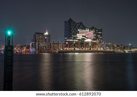Panorama of the Harbour of Hamburg Germany at night