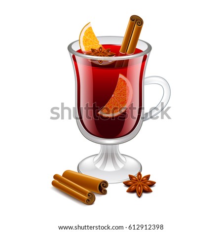 Mulled wine glass isolated on white photo-realistic vector illustration