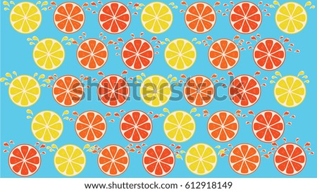 Collection of citrus slices - orange, lemon, lime and grapefruit, icons set, colorful isolated on blue background, vector illustration.