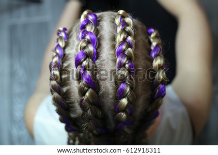 Large braids of white hair girls, brading