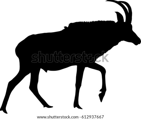 Silhouette of a walking horse antelope, hand drawn vector illustration isolated on white background