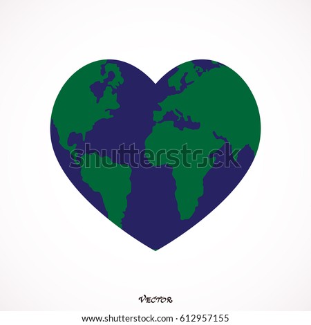 planet heart shaped earth isolated on white