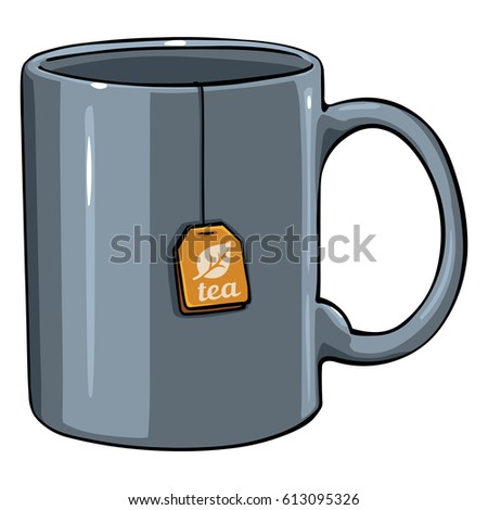 Vector Cartoon Gray Single Mug with tea bag on White Background