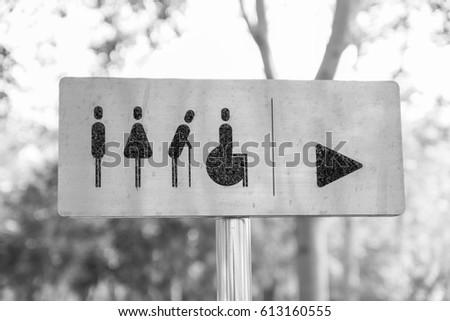 Toilet sign in the public park - Black and White