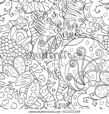 Tracery seamless pattern. Mehndi design. Ethnic monochrome binary doodle texture. Curved doodling black and white background. Vector