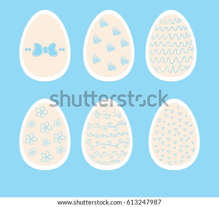 Beautifully decorated Easter eggs set
blue colors, vector holiday illustration
