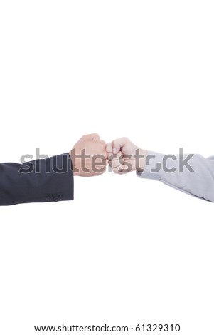 Businessmen shaking hands and making silent signs with body language
