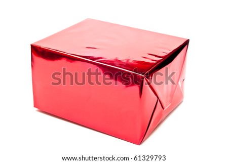Single red present. Isolated on white background