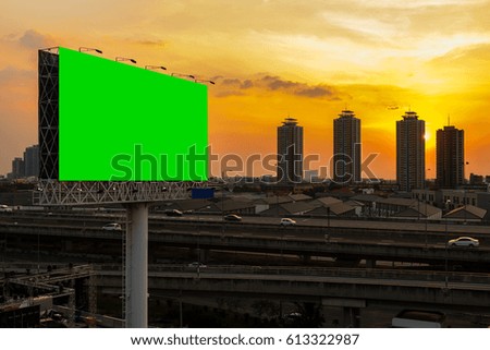 green screen billboard beside express way at beautiful sunset used for advertising
