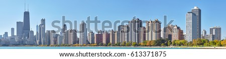 High quality panoramic picture of Chicago waterfront skyline, Illinois, USA.