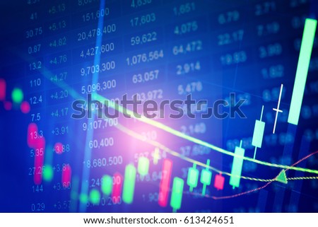 Business success and growth concept. Stock market business graph chart on digital screen. Stock Prices and Candle stick graph for Forex market, Gold market and Crude oil market.