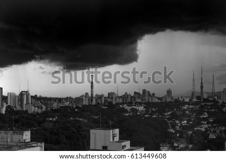 Beautiful picture of the horizon of a city in the verge of a raining storm. São Paulo City.